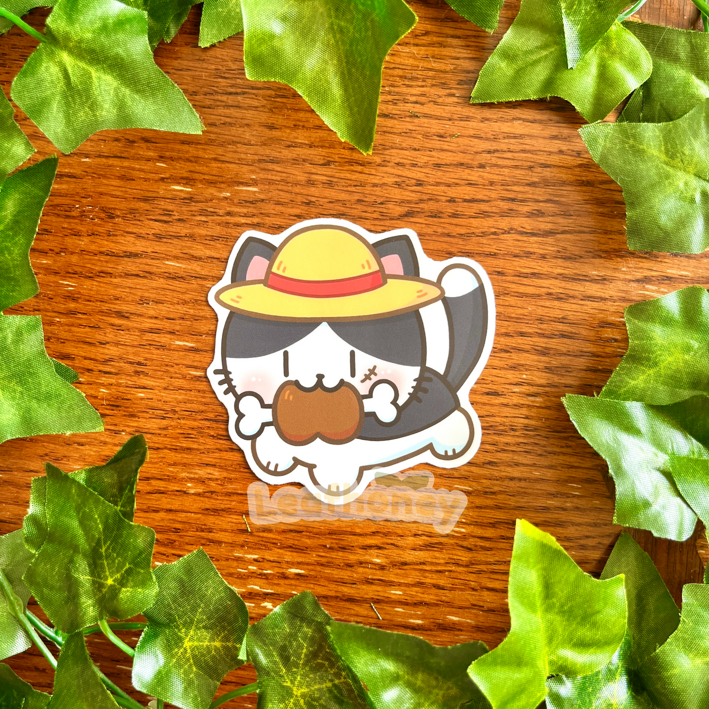 Straw Hat Cat Vinyl Sticker